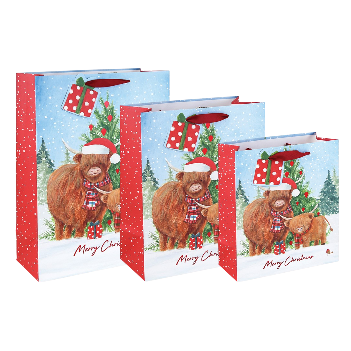Highland Cow Kraft Christmas Gift Bag - Various Sizes