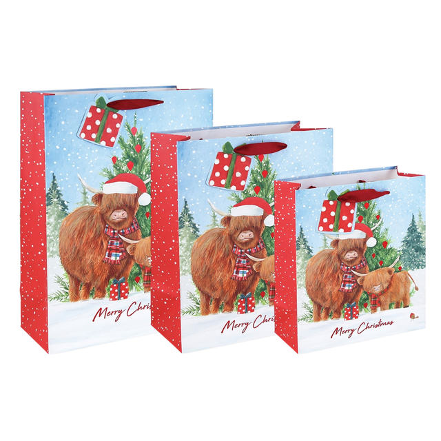 Highland Cow Kraft Christmas Gift Bag - Various Sizes