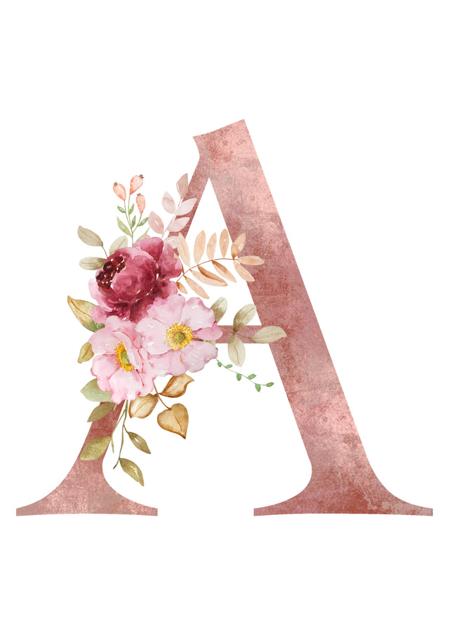 Personalised Tote Bags - Pink Floral Initial Design (A-Z)