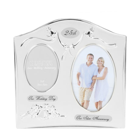 Celebrations Two Tone Silver Plated Double Photo Frame - 25th Anniversary