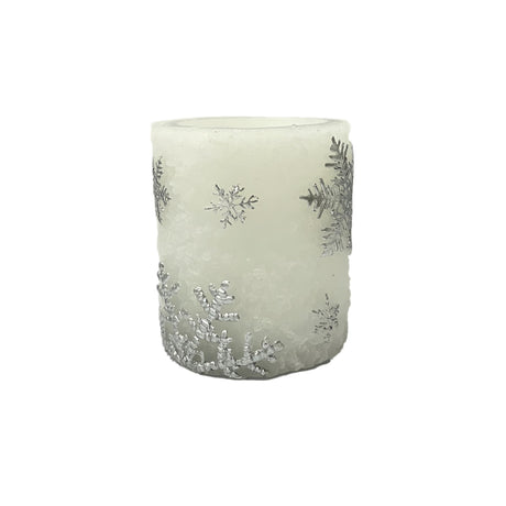 Christmas LED Pillar Candle with Embossed Snowflake 10cm