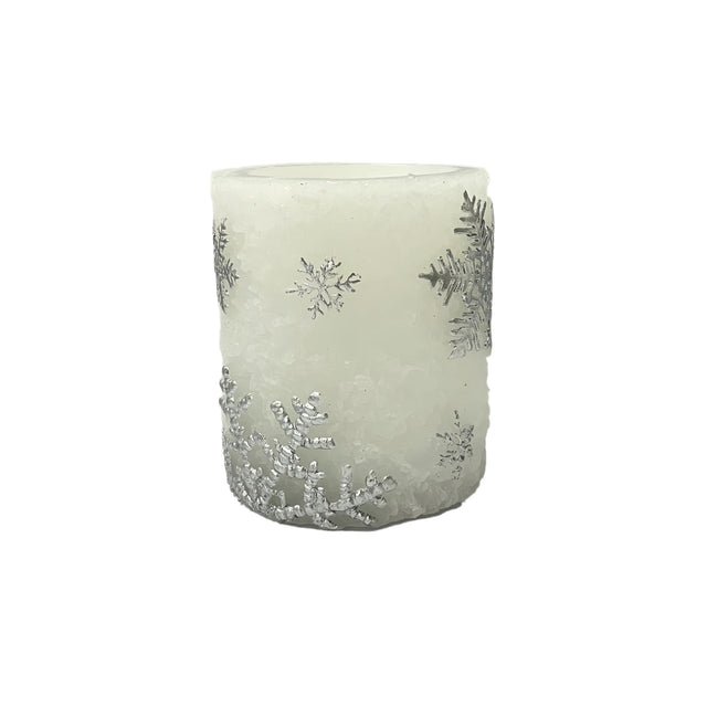 Christmas LED Pillar Candle with Embossed Snowflake 10cm