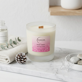 Woodside Home Fragrance Wooden Wick Glass Scented Candle - Snow Angel