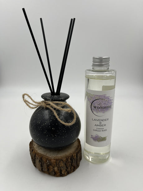 Woodside Round Pastel Black Ceramic Reed Diffuser Vase with Woodside Luxury Refill