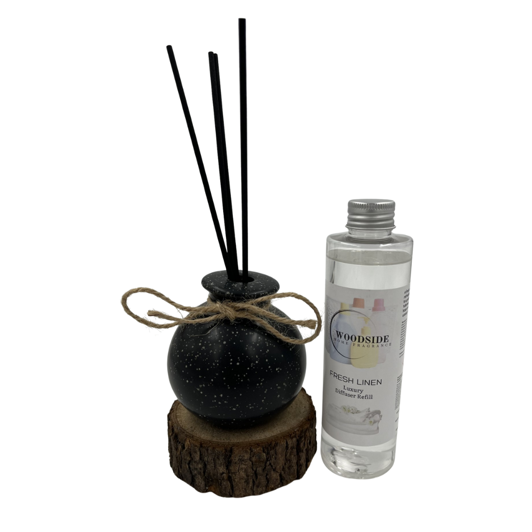 Woodside Round Pastel Black Ceramic Reed Diffuser Vase with Woodside Luxury Refill
