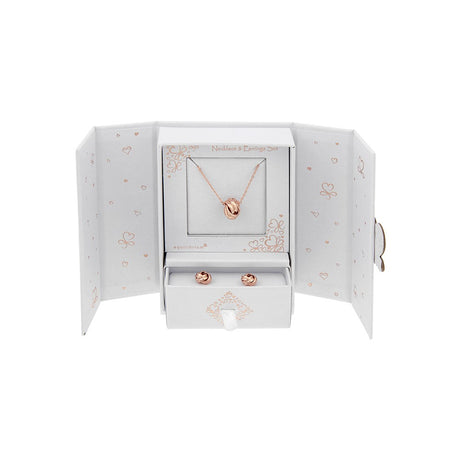 Equilibrium Rose Gold Plated Necklace & Earrings Gift Set - Love Knot