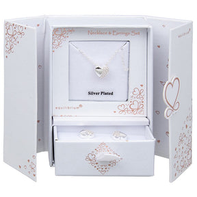 silver plated necklace & earrings gift set - sparkle heart