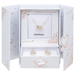 gold plated necklace & earrings gift set - diamante heart