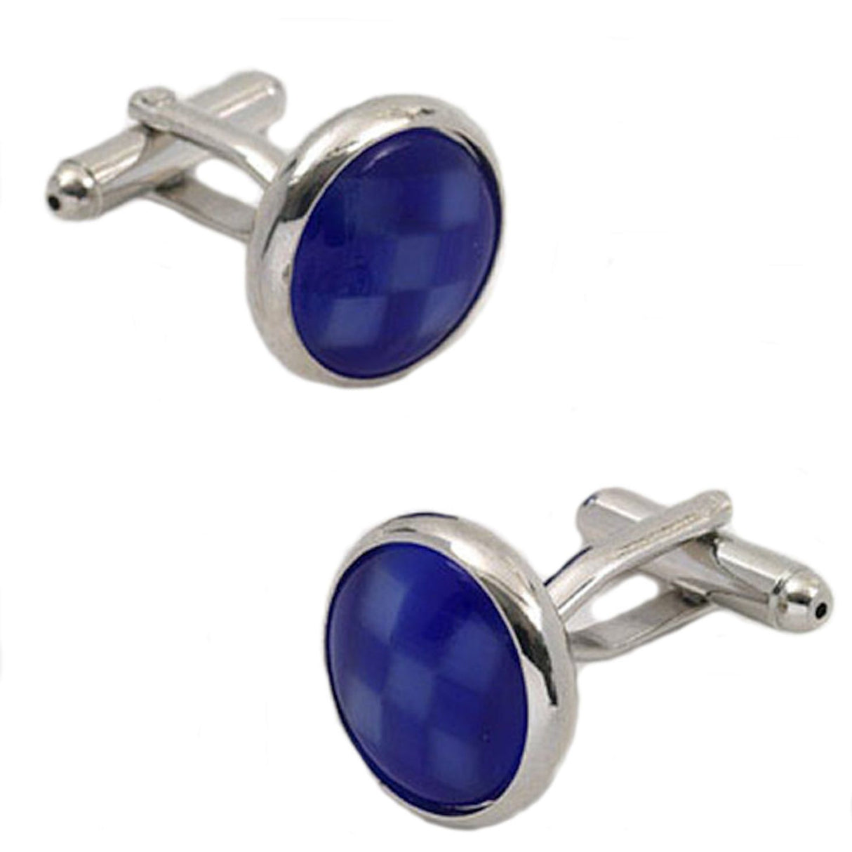 Blue Check Cats Eye Dress Cufflinks