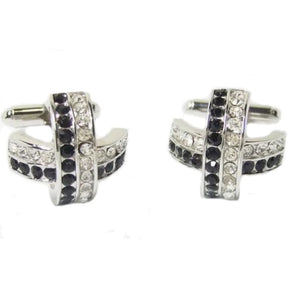 Crossed Crystal Cufflinks - Black & White