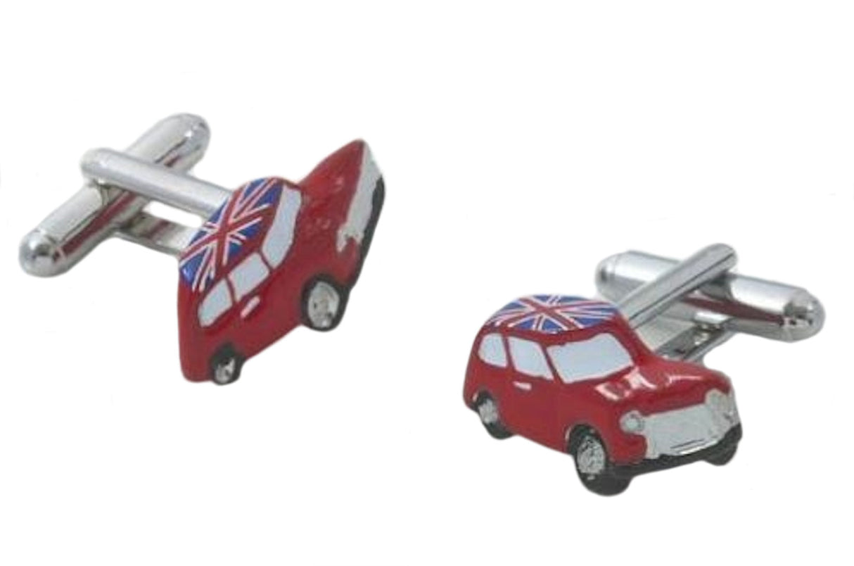 Red Mini Car with UK Union Jack Flag Roof Cufflinks