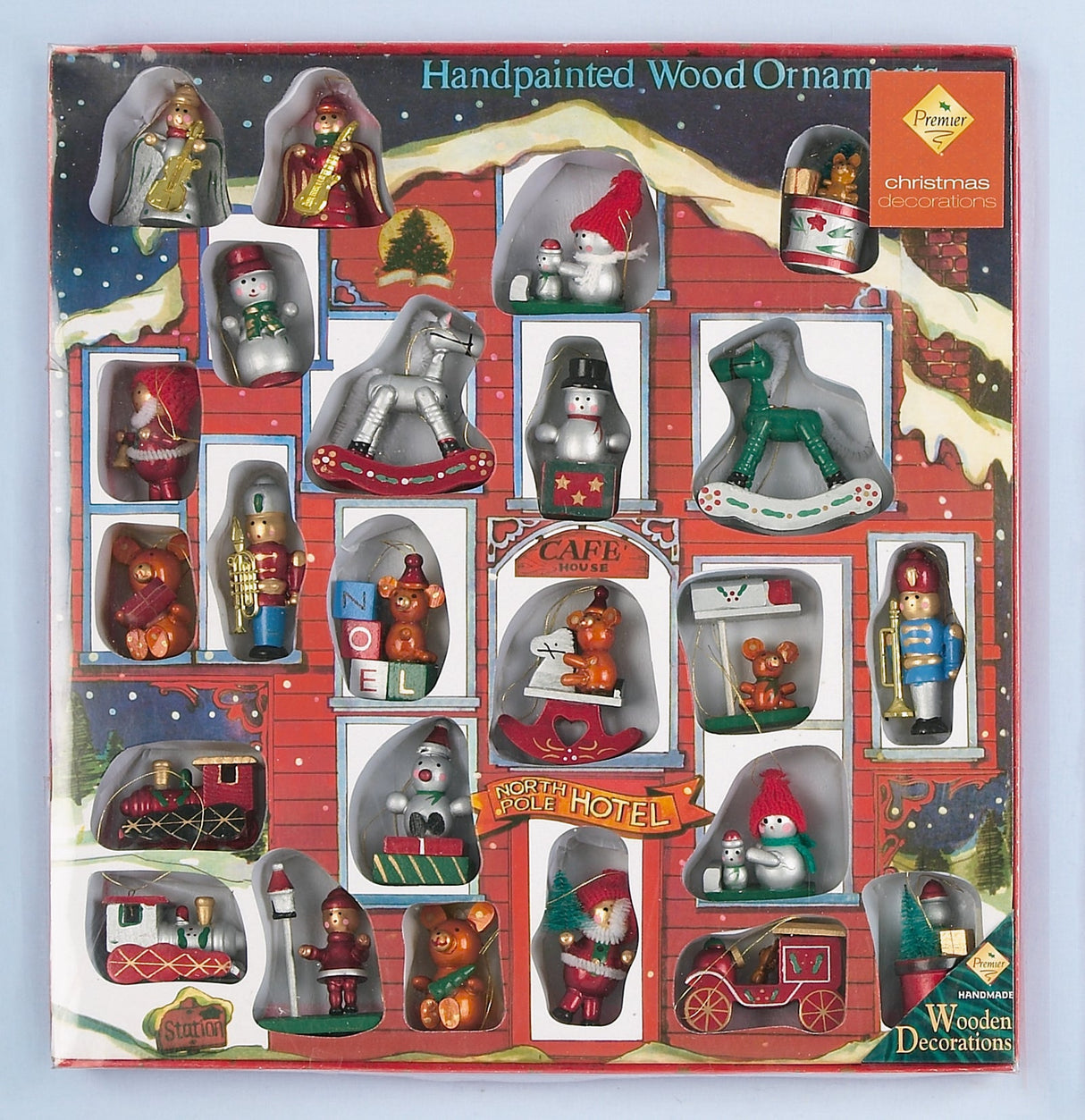 Christmas Tree Hanging Decorations - Wooden Characters Pack of 24 Assorted