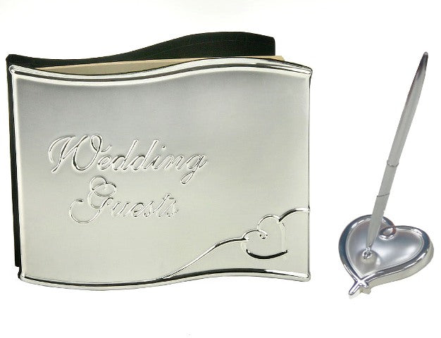 Silver Plated Luxury Wedding Guest Book & Pen Set