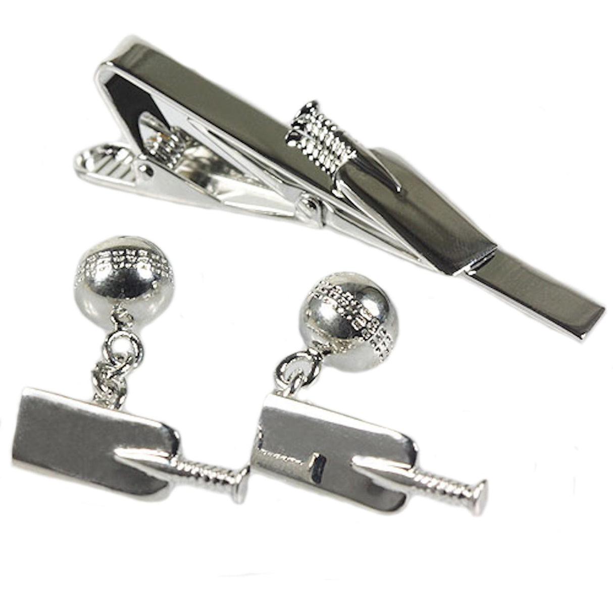 Cricket Bat & Ball Cufflinks & Tie Bar Set