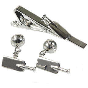 Cricket Bat & Ball Cufflinks & Tie Bar Set