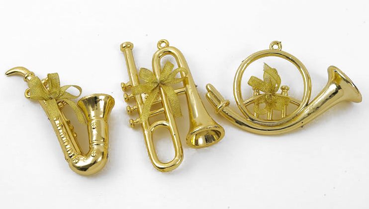 Christmas Tree Hanging Decorations - Gold Musical Instrument Pack of 3 Assorted