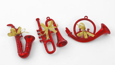 Christmas Tree Hanging Decorations - Red Musical Instrument Pack of 3 Assorted