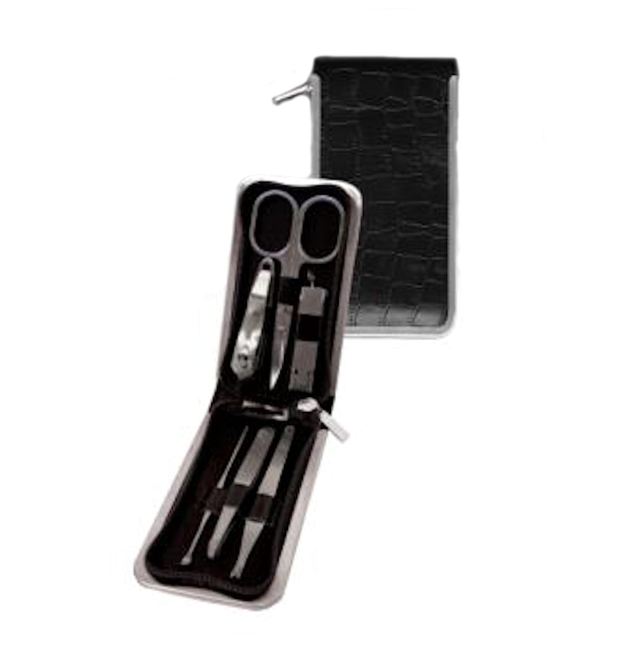 Manicure Set in Black Mock Crock Leather Case