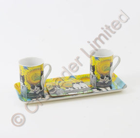 Gleneagles Tea For Two China Mugs with Coasters & Tray Set - Furry Friends Cats