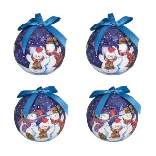 Christmas Tree Baubles - Decoupage Snowmen Pack of 4 Assorted