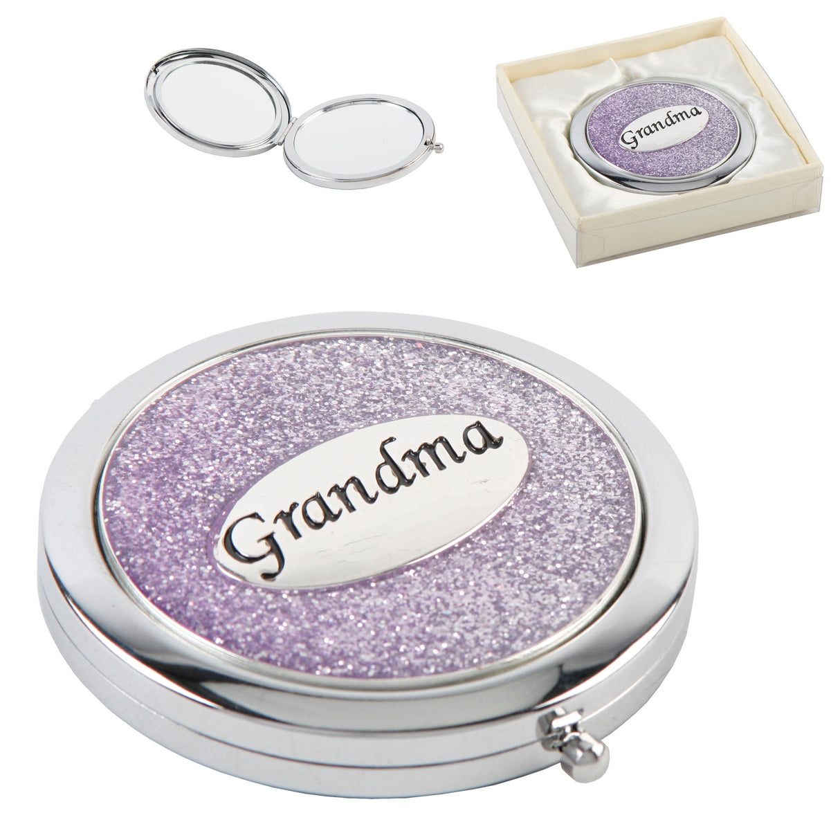 Compact Mirror with Lilac Glitter Pattern - Grandma