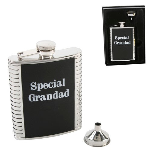 Harvey Makin 4oz Stainless Steel Hip Flask with Leatherette Trim - Grandad