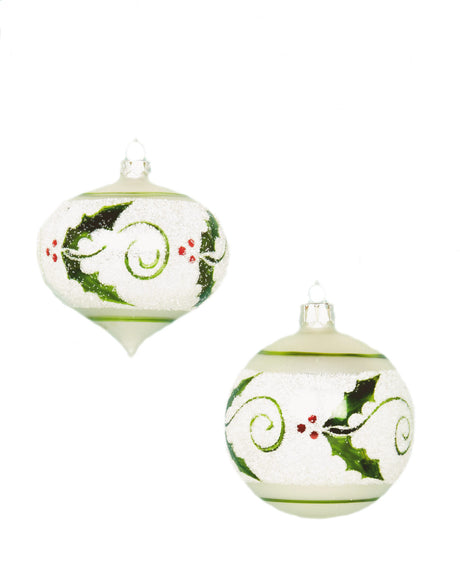 Christmas Tree Baubles - Glass Holly Berry Pack of 2 Assorted