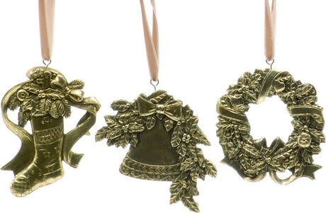 Christmas Tree Hanging Decorations - Antique Gold Effect Pack of 3 Assorted