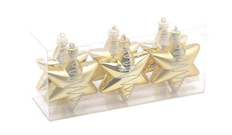 Christmas Tree Baubles - Shatterproof Gold Star Pack of 6