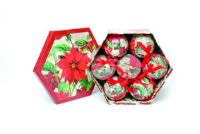Christmas Tree Baubles - Decoupage Poinsettia Flowers Pack of 7 Assorted