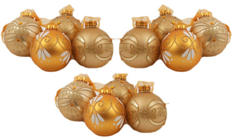 Christmas Tree Baubles - Glass Decorative Gold Pack of 12 Assorted