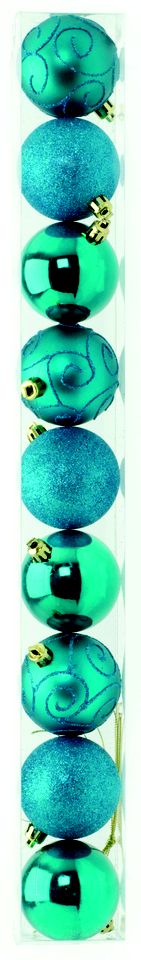 Christmas Tree Baubles - Shatterproof Jade Green & Blue Pack of 9 Assorted