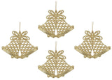 Christmas Tree Hanging Decorations Pack of 4 Gold Red or White Glitter Bells