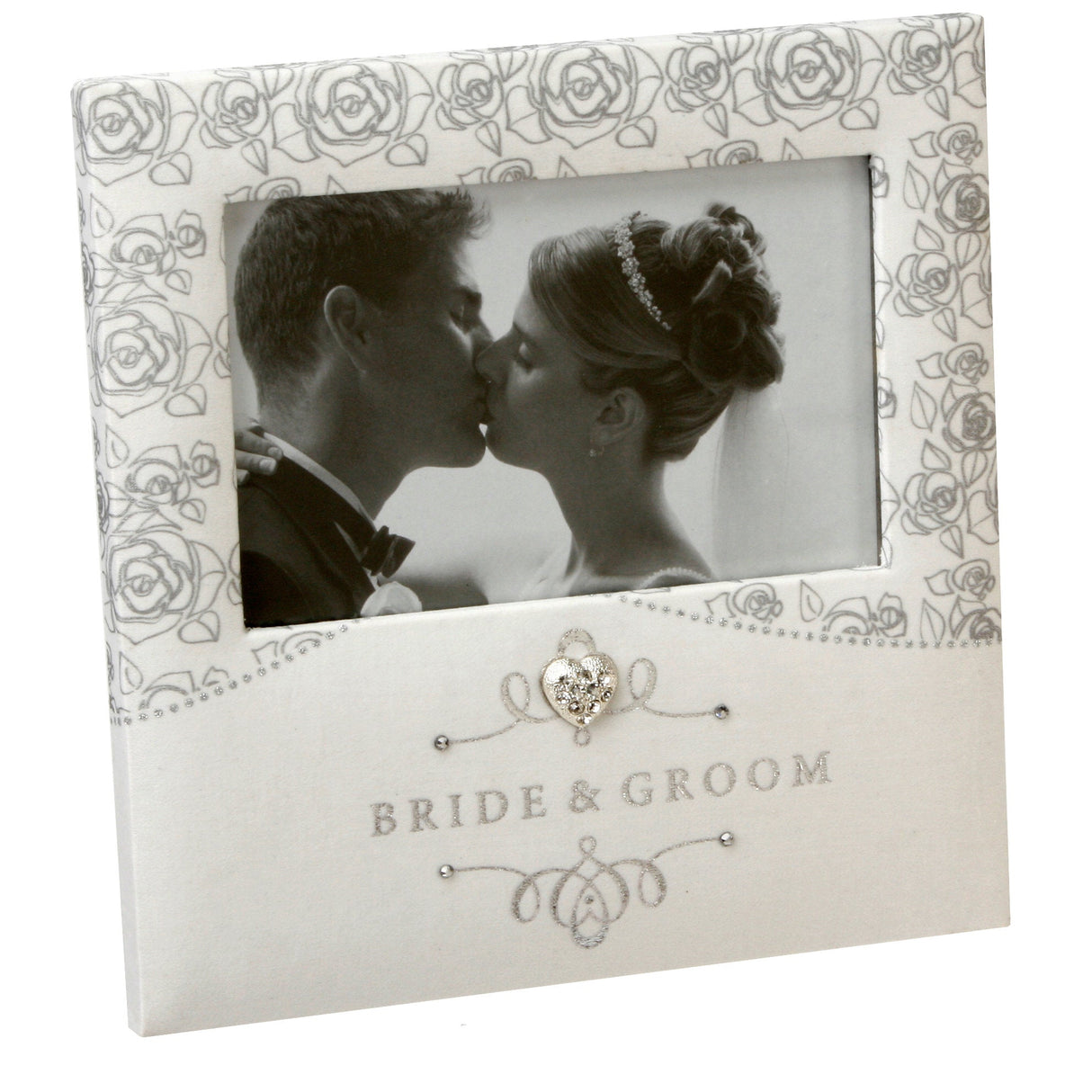 Juliana Impressions Silver Roses Wedding Photo Frame 4" x 6" - Bride & Groom