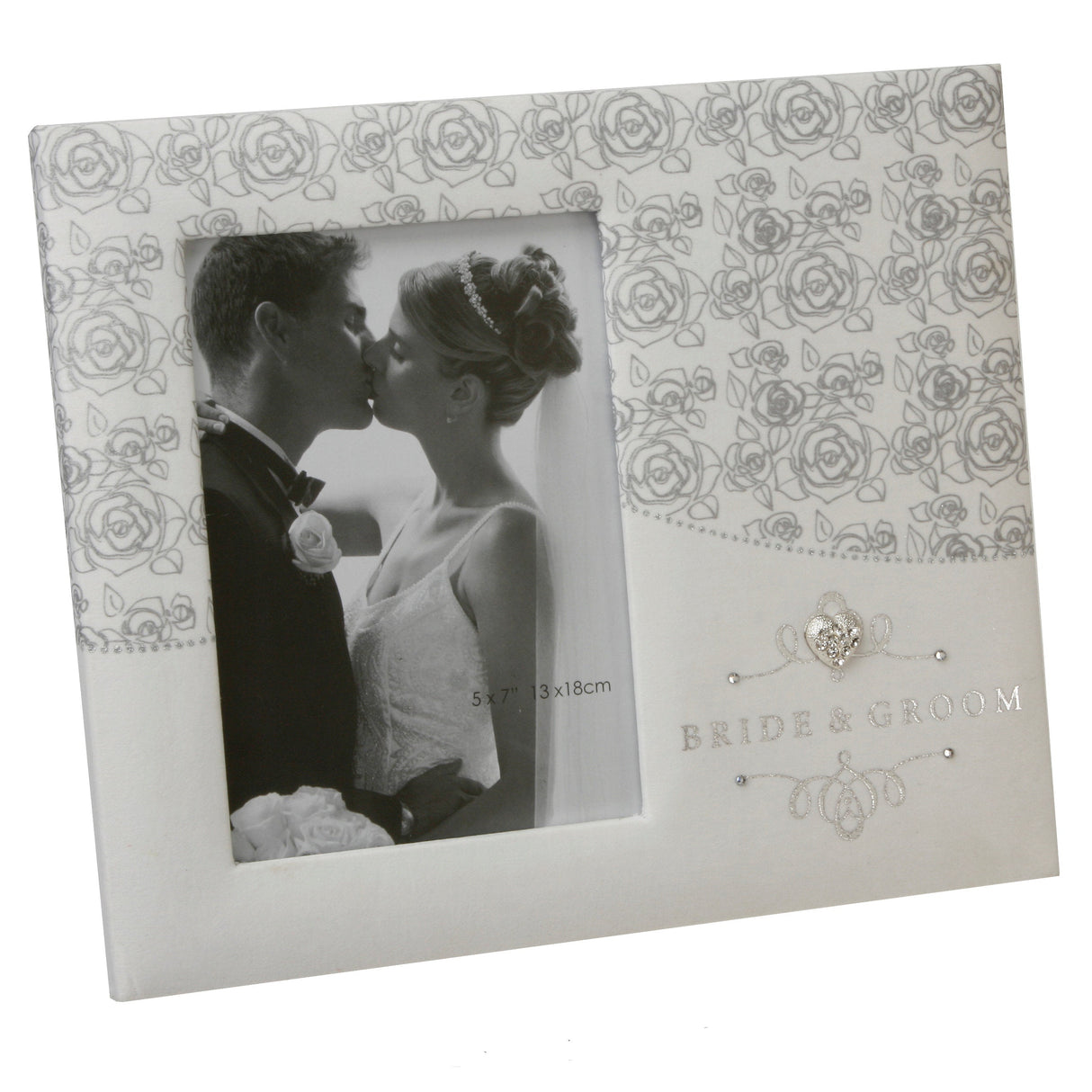 Juliana Impressions Silver Roses Wedding Photo Frame 5" x 7" - Bride & Groom