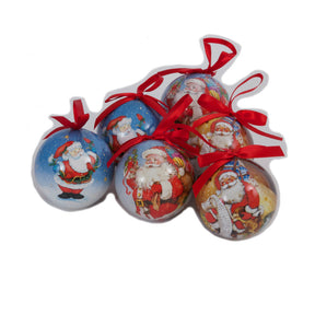 Christmas Tree Baubles - Decoupage Traditional Santa Pack of 6 Assorted