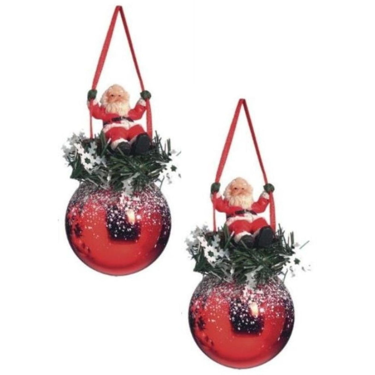 Weiste Christmas Tree Decorations Set of 2 - Red Bauble with Santa on Swing