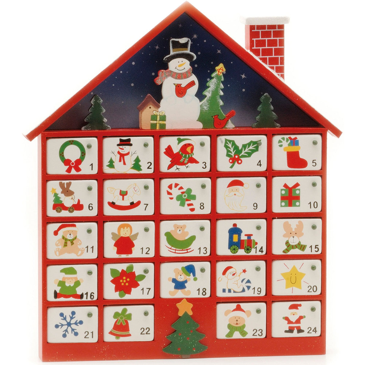 Advent Calendar - Wooden House with Numbered Drawers