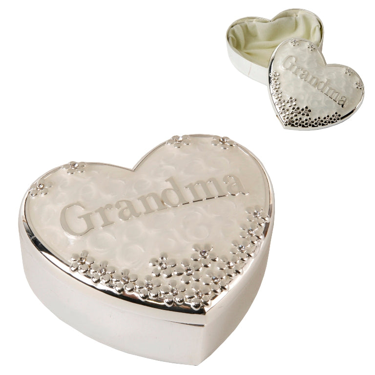 Silver Plated Heart Shaped Trinket Box - Grandma