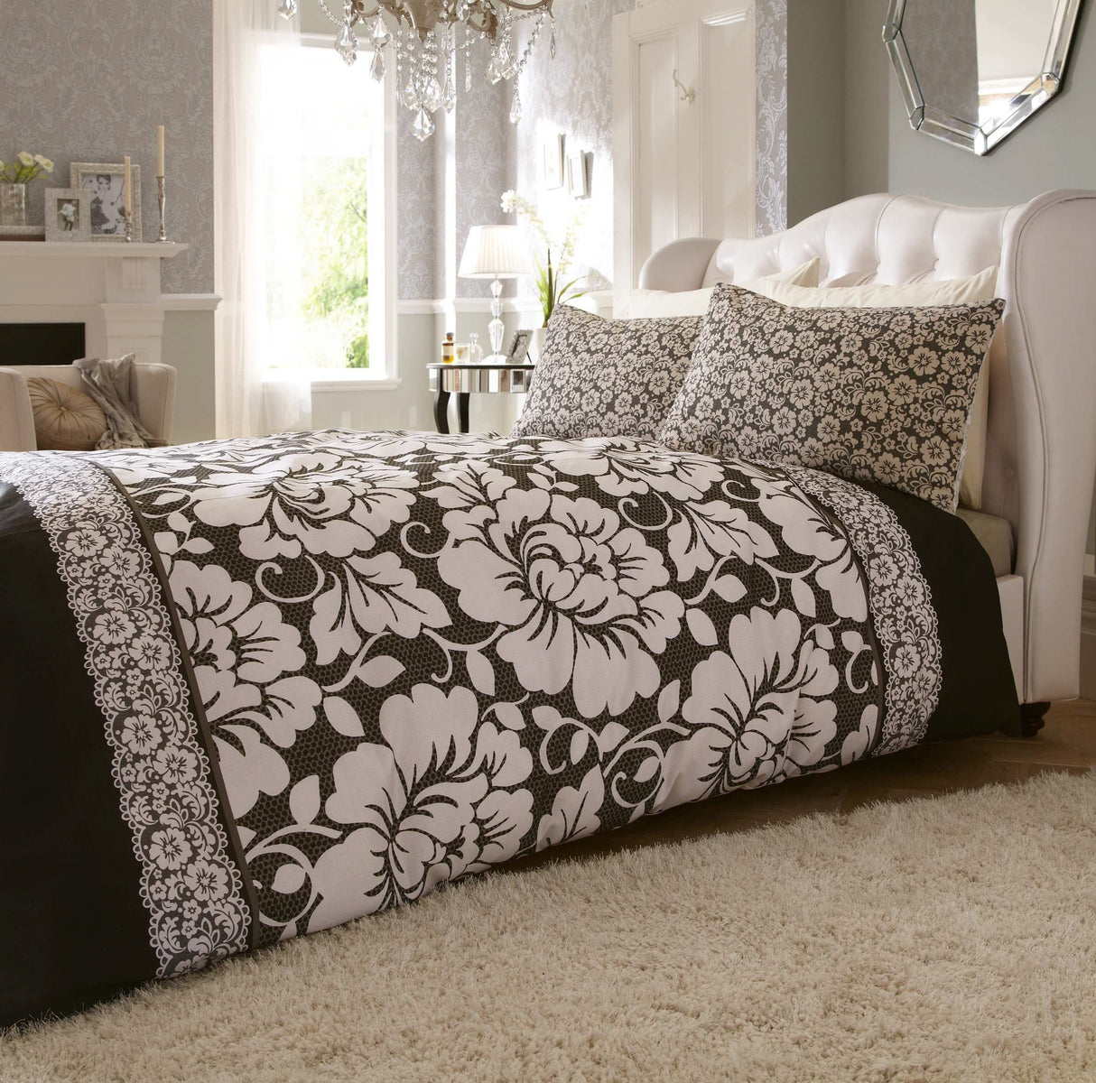 Catherine Lansfield Victorianna Black Duvet Quilt Cover Set - Single Bed