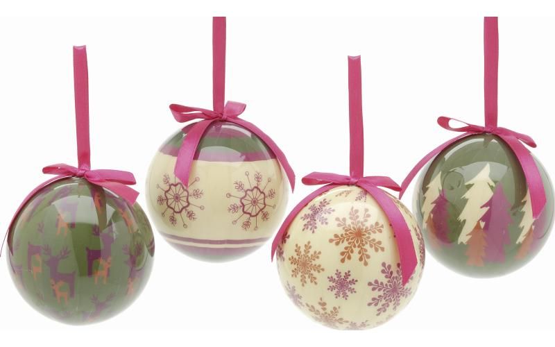 Christmas Tree Baubles - Decoupage Modern Designs Pack of 4 Assorted