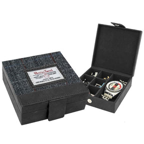 Harris Tweed Cufflinks/Watch Trinket Box: Berneray Grey