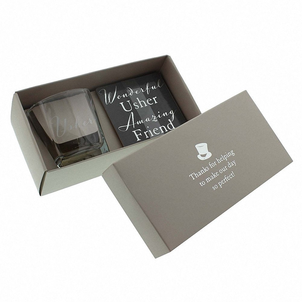 Amore Wedding Party Whisky Glass & Coaster Wedding Gift Set - Usher