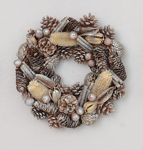 Christmas Wreath 30cm - Glittered Natural Pine Cones