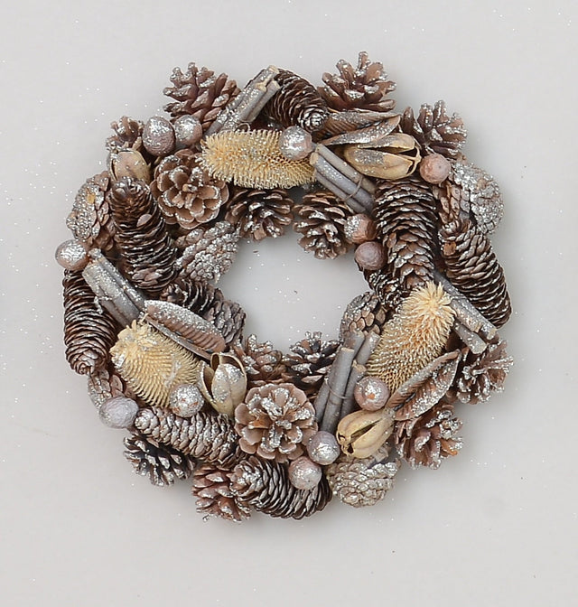 Christmas Wreath 30cm - Glittered Natural Pine Cones