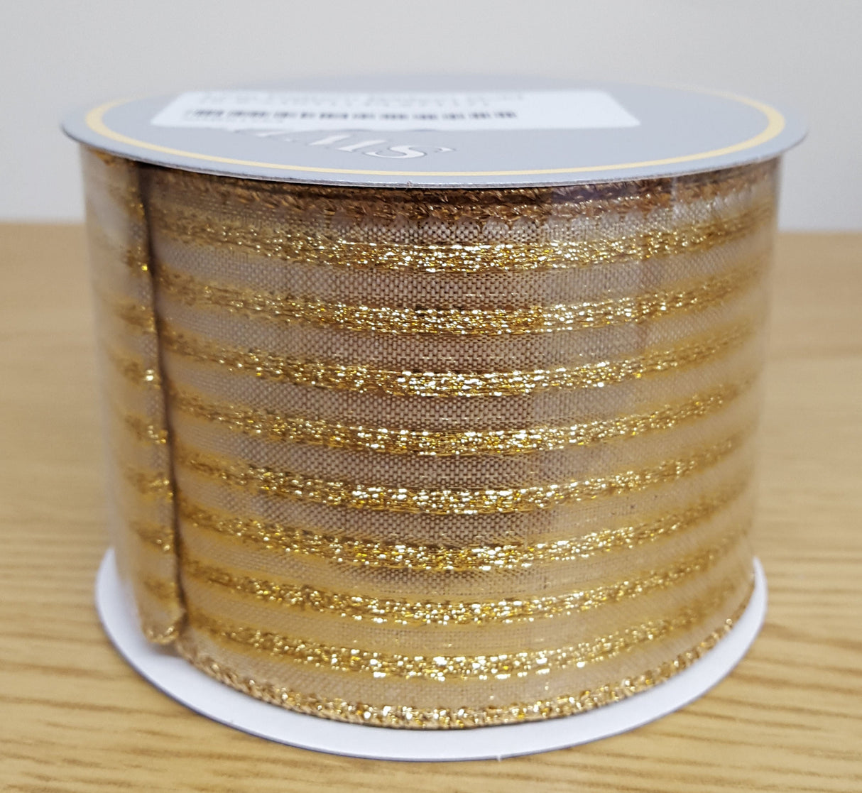 Christmas Wrapping - Ribbon Gold Stripes 2.5" x 10Y