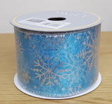 Christmas Wrapping - Ribbon Blue/Silver Sheer Snowflake 10Y x 2.5"