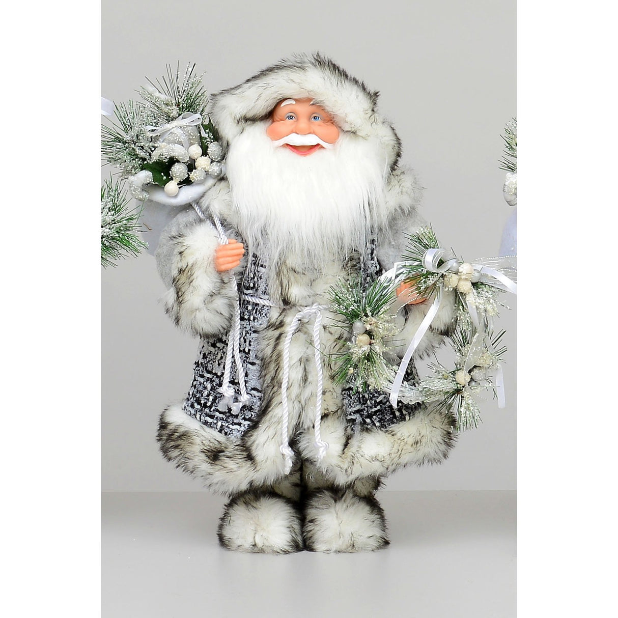 Christmas Decoration - Plush Standing Santa Grey & Black 40cm