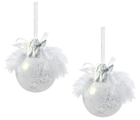 Weiste Christmas Tree Decorations Set of 2 - Snow Frosted Ball with Angel