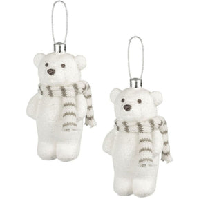 Weiste Christmas Tree Decorations Set of 2 - Snow Glitter Bear Beige